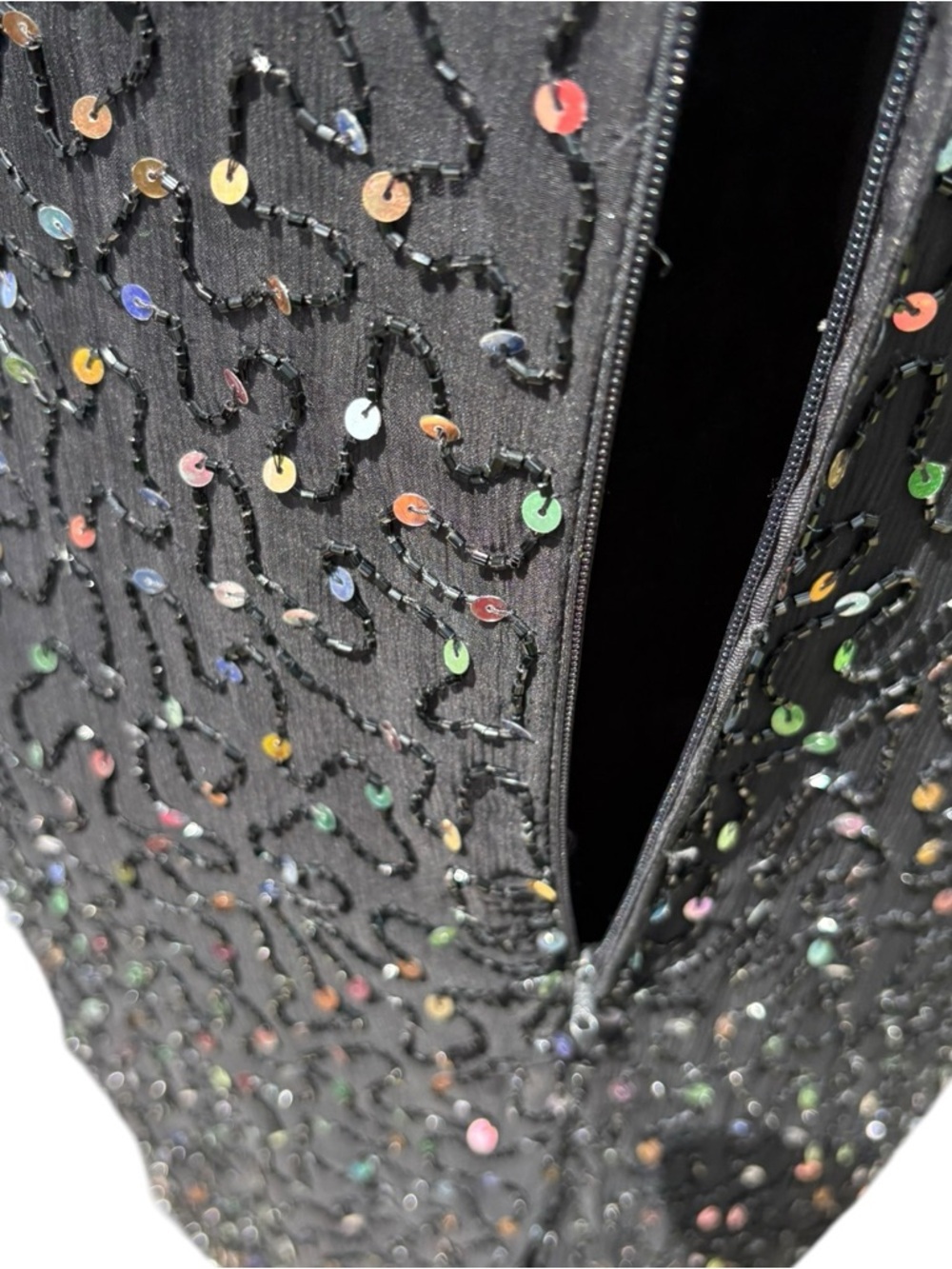 ✨ Vintage Laurence Kazar Silk Beaded and Iridescent Sequin Cocktail Dress Sz L ✨ - Picture 11 of 12